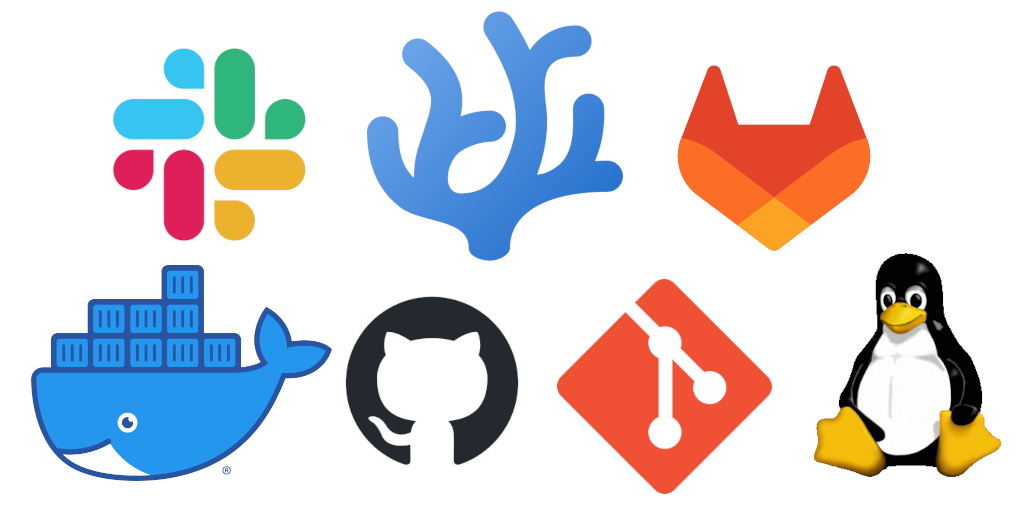 The git, GitHub, GitLab, Linux, Docker, Slack, and VSCodium logos