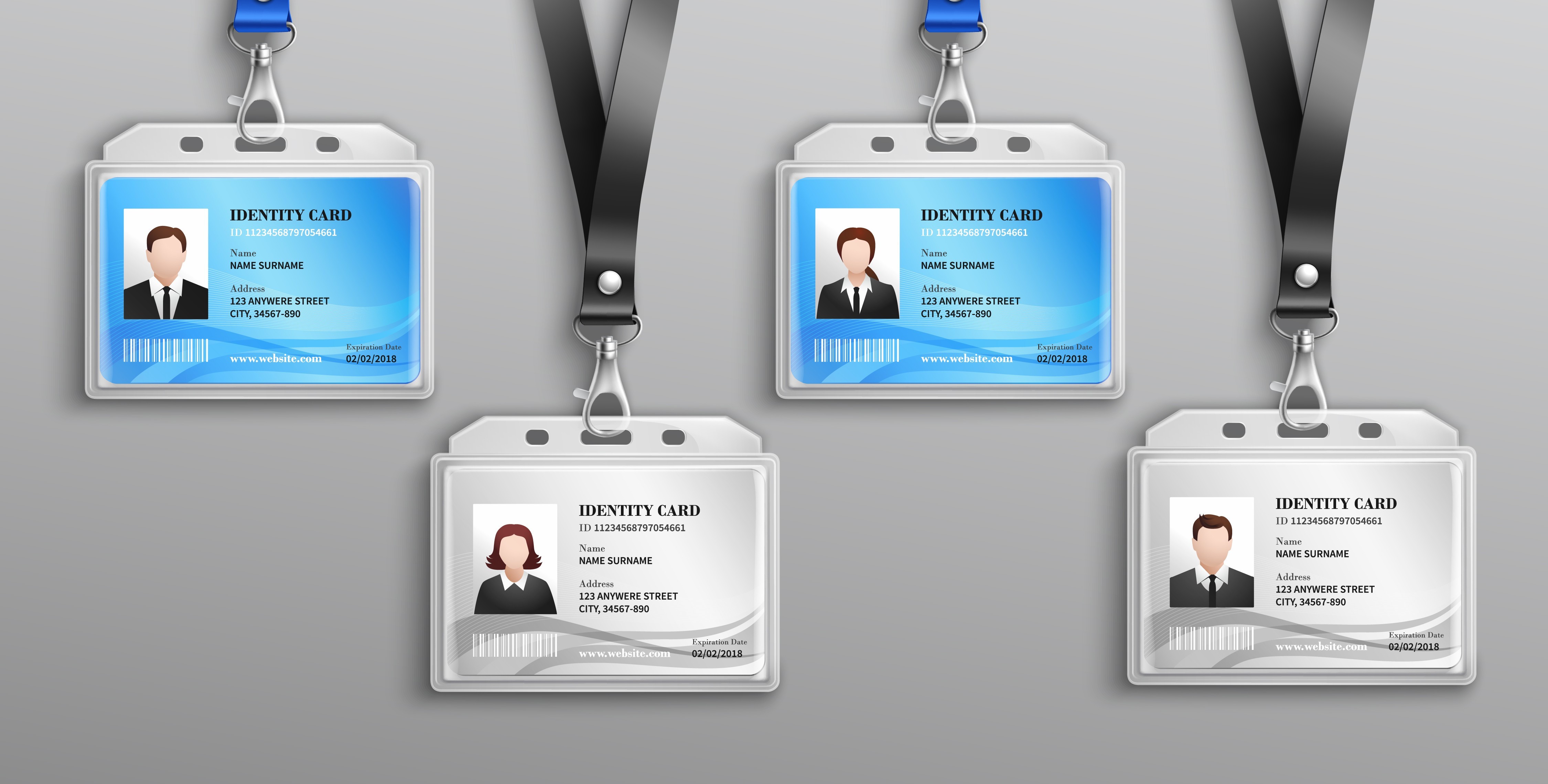 A bunch of ID badges hanging from lanyards