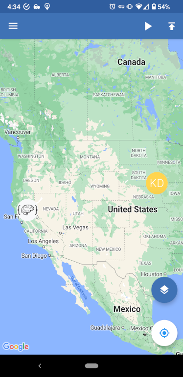 The OwnTracks Android app map with friend locations marked with avatars.